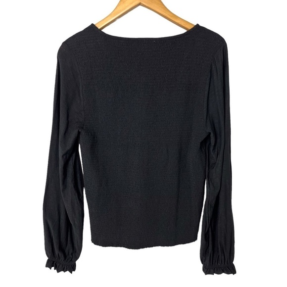 Evereve Nation Bunny Smocked Tee Shirt Black Size XL Long Sleeve Scoop Neckline - Picture 5 of 10